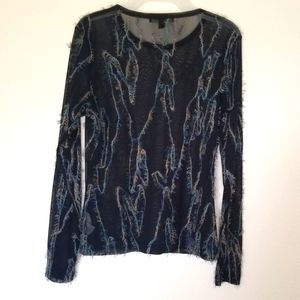 Karen Kane sheer mesh eyelash top Long Sleeve Whimsigoth Black L
